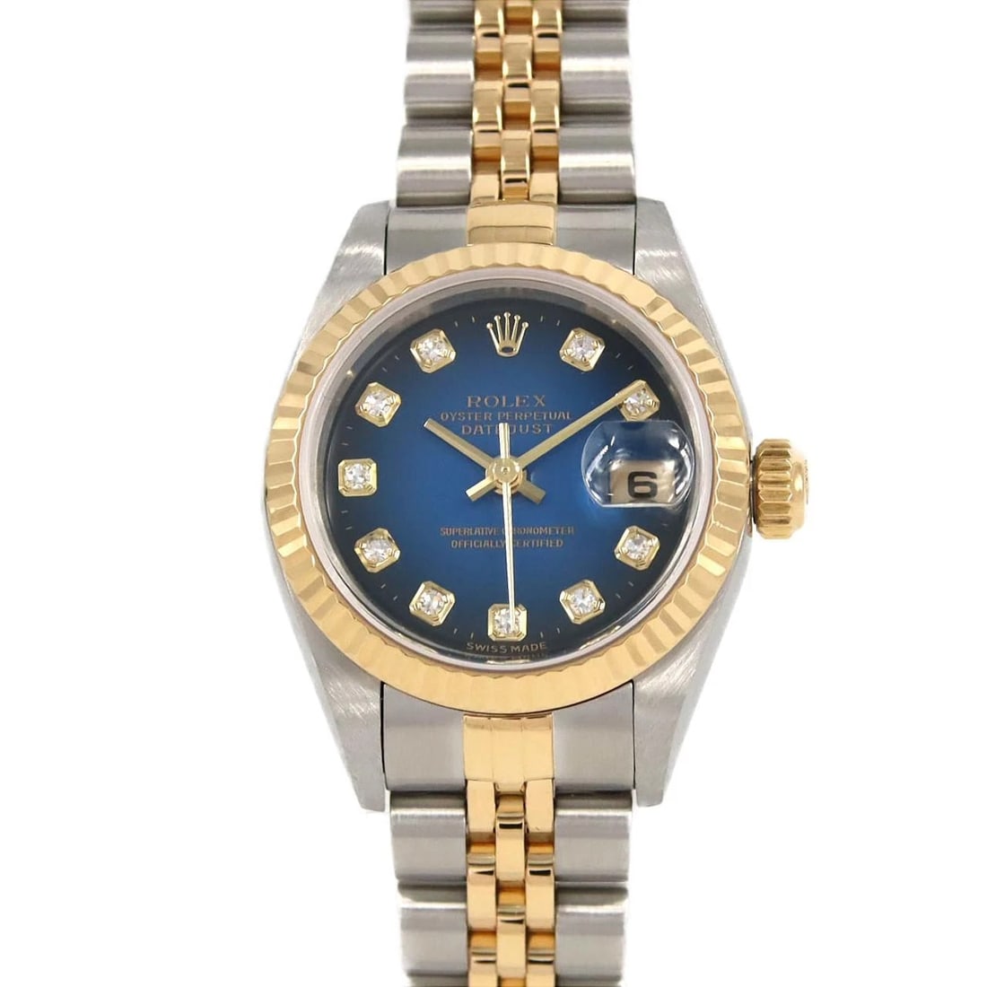 ROLEX DATEJUST SSXYG WATCH: Rolex Datejust SSxYG Watch Brand: ROLEX Type: Wrist watch Material: Case: Stainless steel x yellow gold Bracelet: Stainless steel x yellow gold Color: Dial color: Blue gradient/Diamond Size: Case