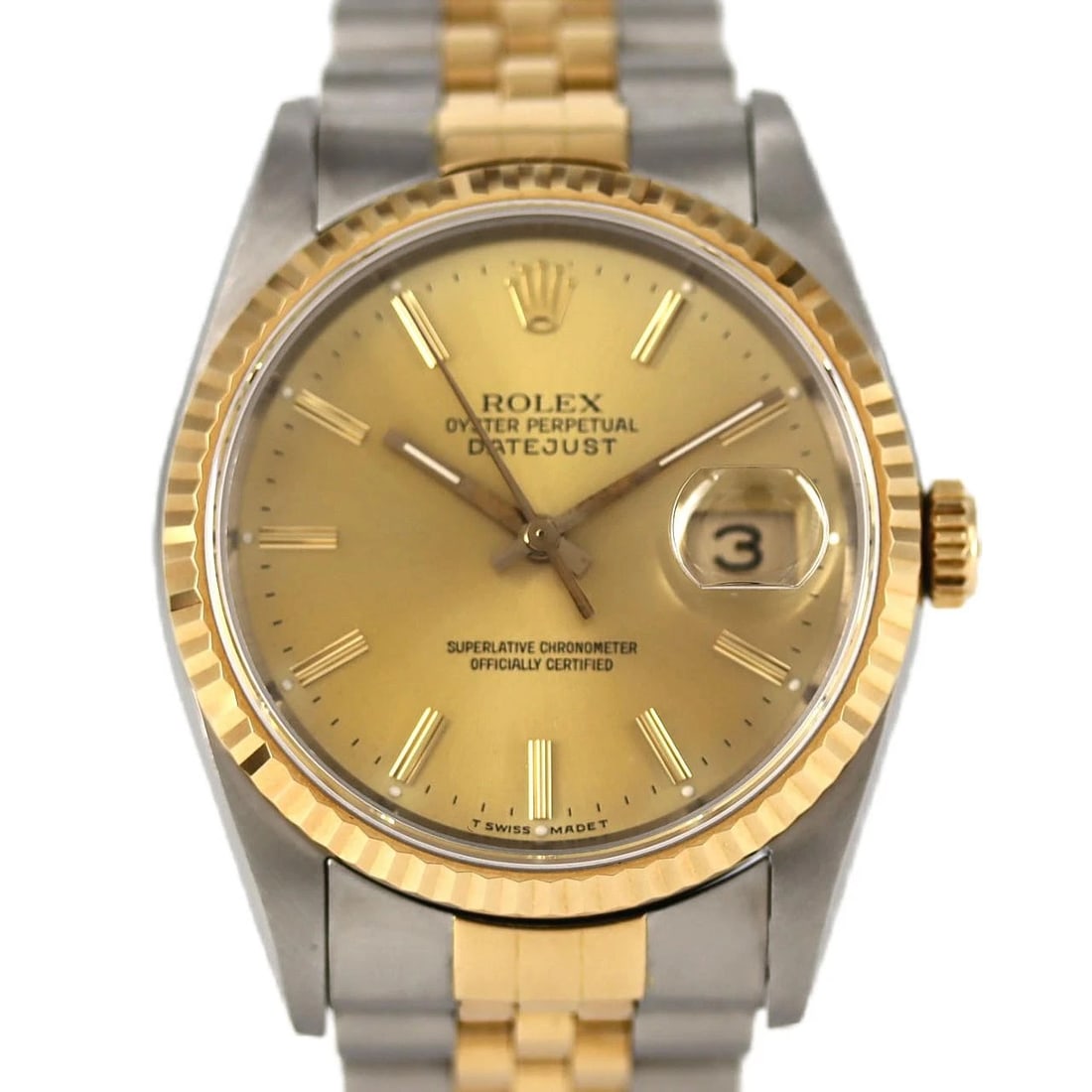 ROLEX DATEJUST SSXYG WATCH: ROLEX Datejust SSxYG Watch Brand: ROLEX Type: Wristwatch Material: Case: SST x Yellow Gold Bracelet: SST x Yellow Gold Color: Dial Colors: Gold Size: Case diameter: 36mm Accessories: None