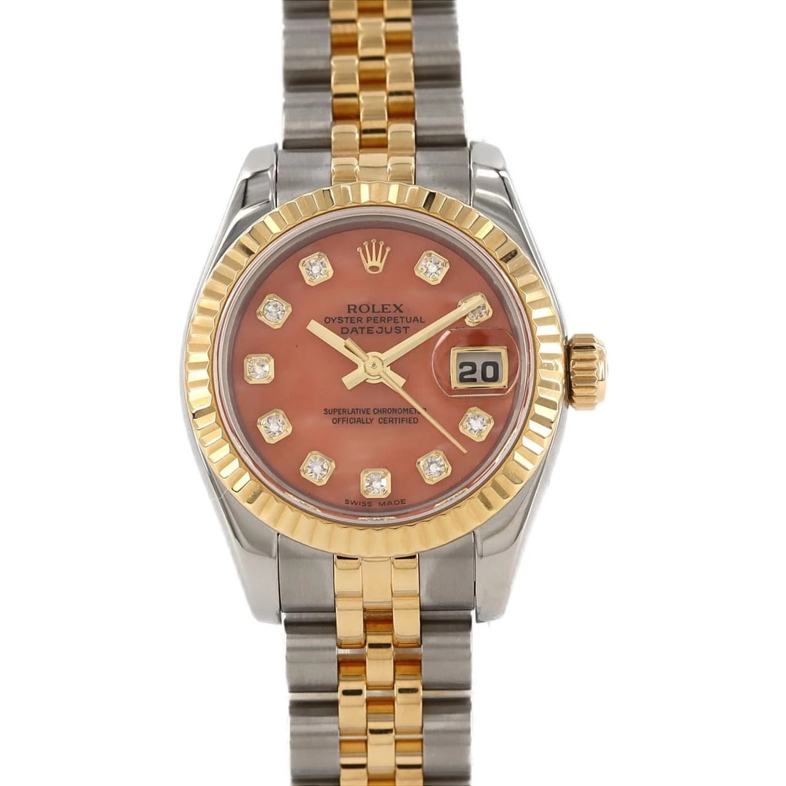 ROLEX DATEJUST SSXYG WATCH: ROLEX Datejust SSxYG Watch Brand: ROLEX Type: Wristwatch Material: Case: SST x Yellow Gold Bracelet: SST x Yellow Gold Color: Dial Colors: Pink Opal Diamond Size: Case diameter: 26mm Max Wrist