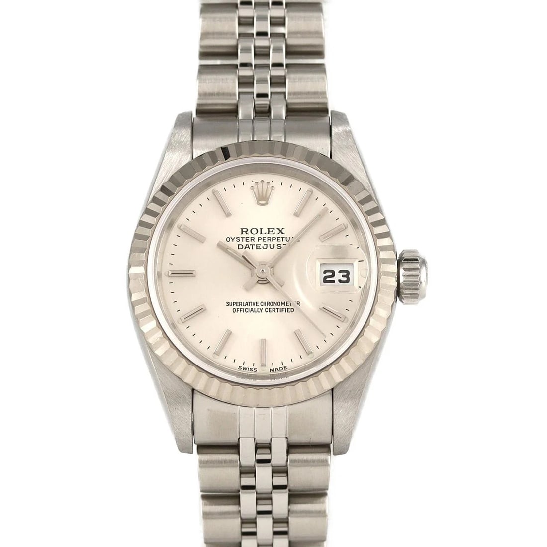 ROLEX DATEJUST SSXWG WATCH: ROLEX Datejust SSxWG Watch Brand: ROLEX Type: Wristwatch Material: Case: SST x White Gold Bracelet: SST Color: Dial Colors: Silver Size: Case diameter: 26mm Accessories: None Accessories