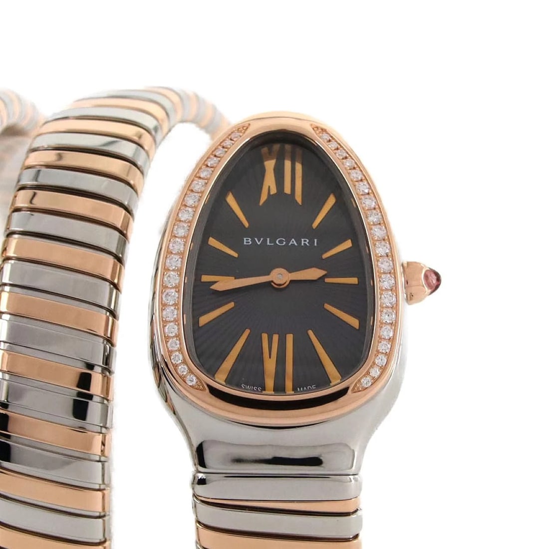 BVLGARI SERPENTI TUBOGAS WATCH: Bvlgari Serpenti Tubogas Watch Brand: BVLGARI Type: Wrist watch Material: Case: Stainless steel x pink gold Bracelet: Stainless steel x pink gold Color: Dial color: Gray Size: Case diameter: