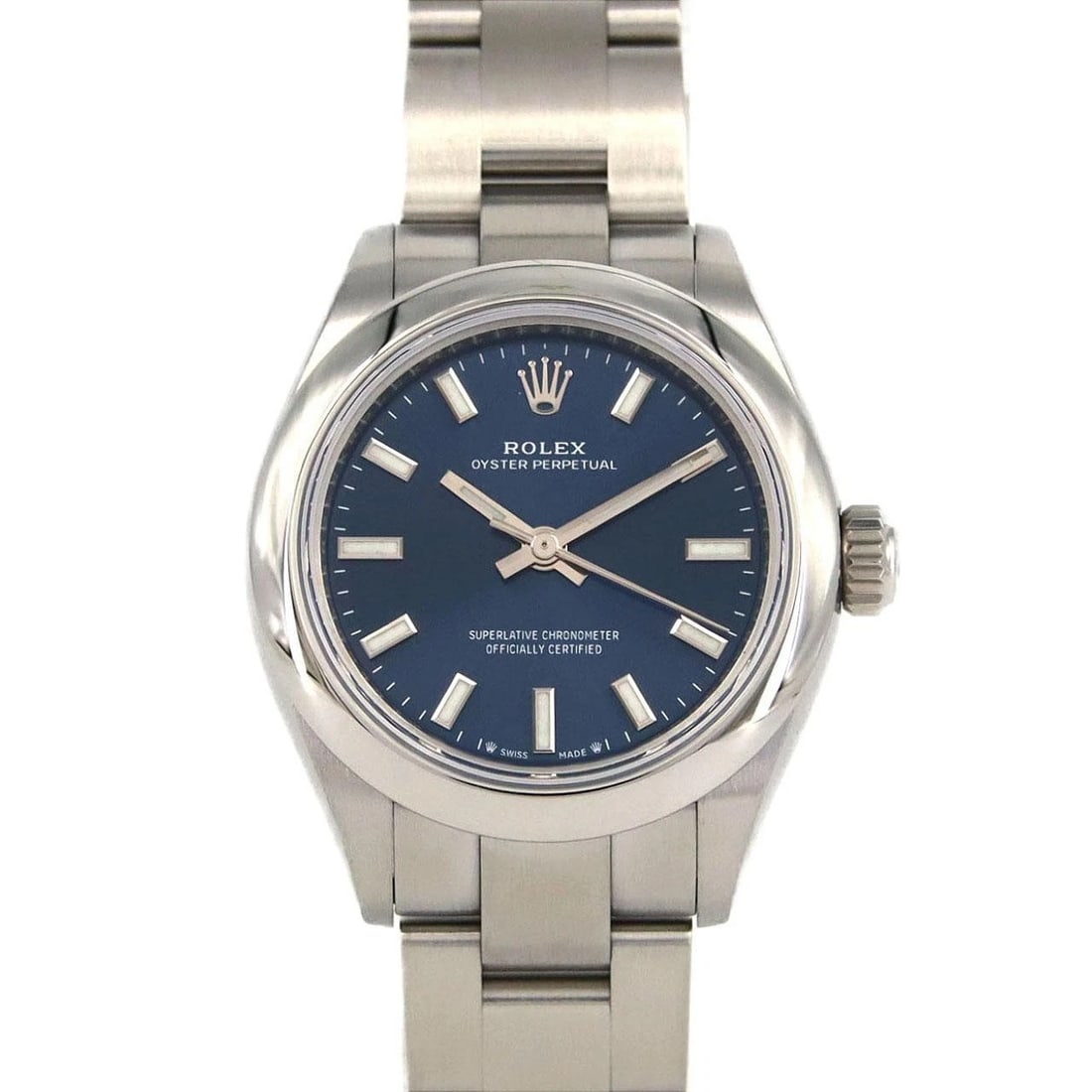 ROLEX OYSTER PERPETUAL SS WATCH: ROLEX Oyster Perpetual SS Watch Brand: ROLEX Type: Wristwatch Material: Case: SST Bracelet: SST Color: Dial Colors: bright blue Size: Case diameter: 28mm Max Wrist size: 17cm Accessories: