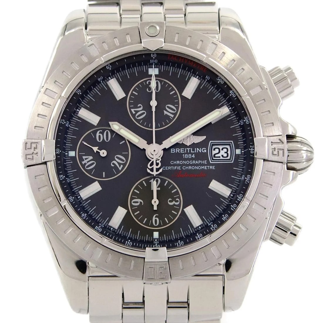 BREITLING CHRONOMAT SS WATCH: BREITLING Chronomat SS Watch Brand: BREITLING Type: Wristwatch Material: Case: SST Bracelet: SST Color: Dial Colors: Graphite gray Size: Case diameter: 43.5mm Max Wrist size: 18cm 