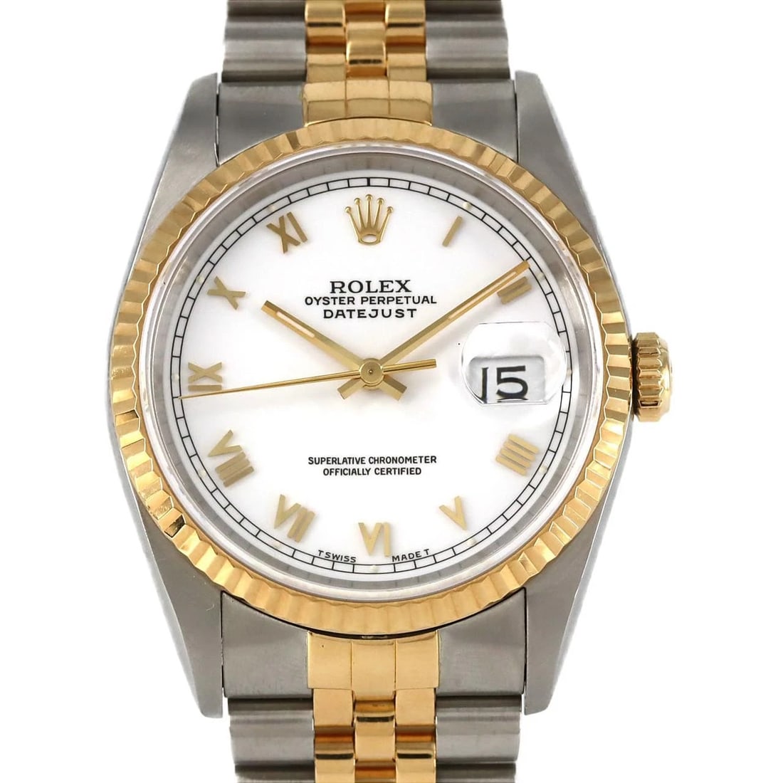 ROLEX DATEJUST SSXYG WATCH: Rolex Datejust SSxYG Watch Brand: ROLEX Type: Wrist watch Material: Case: Stainless steel x yellow gold Bracelet: Stainless steel x yellow gold Color: Dial color: White/Small Roman numerals 