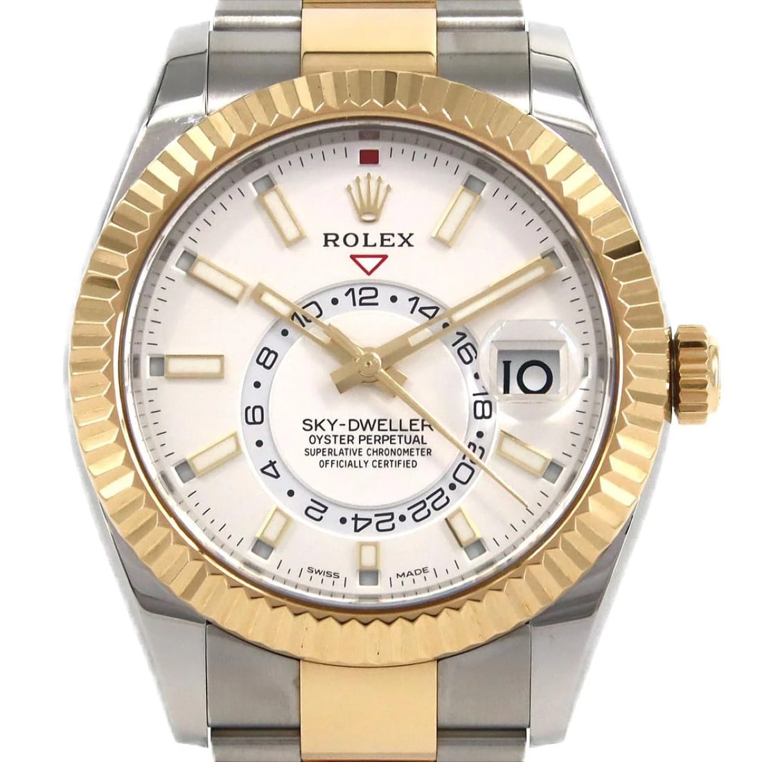 ROLEX SKY DUELER SSXYG WATCH: ROLEX Sky Dueler SSxYG Watch Brand: ROLEX Type: Wristwatch Material: Case: SST x Yellow Gold Bracelet: SST x Yellow Gold Color: Dial Colors: White Size: Case diameter: 42mm Max Wrist size: