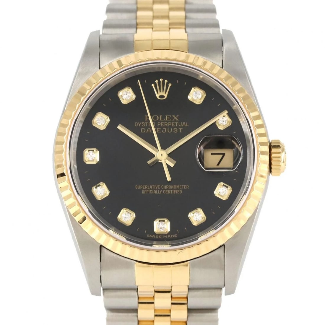 ROLEX DATEJUST SSXYG WATCH: Rolex Datejust SSxYG Watch Brand: ROLEX Type: Wrist watch Material: Case: Stainless steel x yellow gold Bracelet: Stainless steel x yellow gold Color: Dial color: Black/Diamond Size: Case
