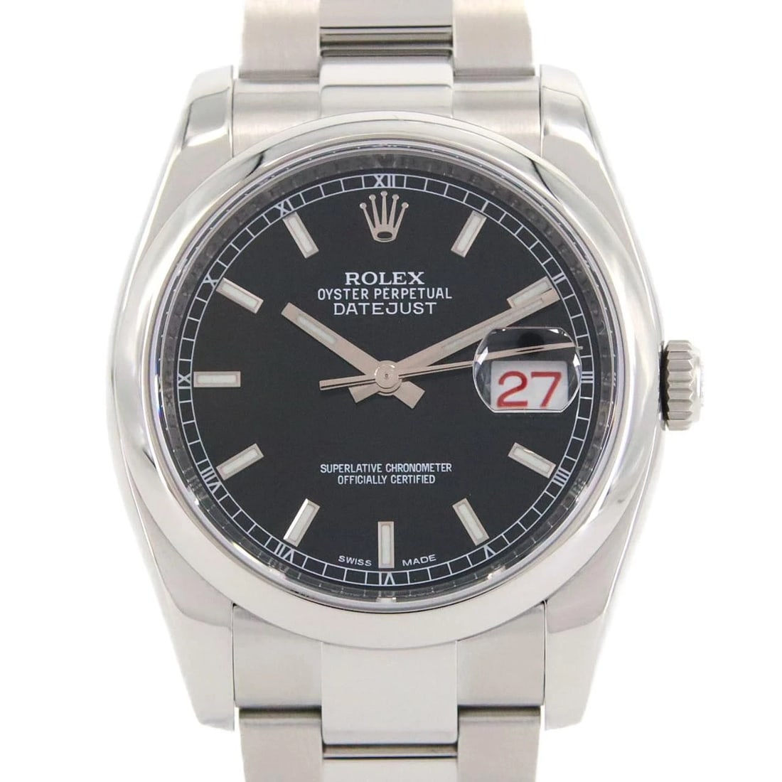 ROLEX DATEJUST SS WATCH: ROLEX Datejust SS Watch Brand: ROLEX Type: Wristwatch Material: Case: SST Bracelet: SST Color: Dial Colors: Black Size: Case diameter: 36mm Max Wrist size: 18cm Accessories: None Accessori