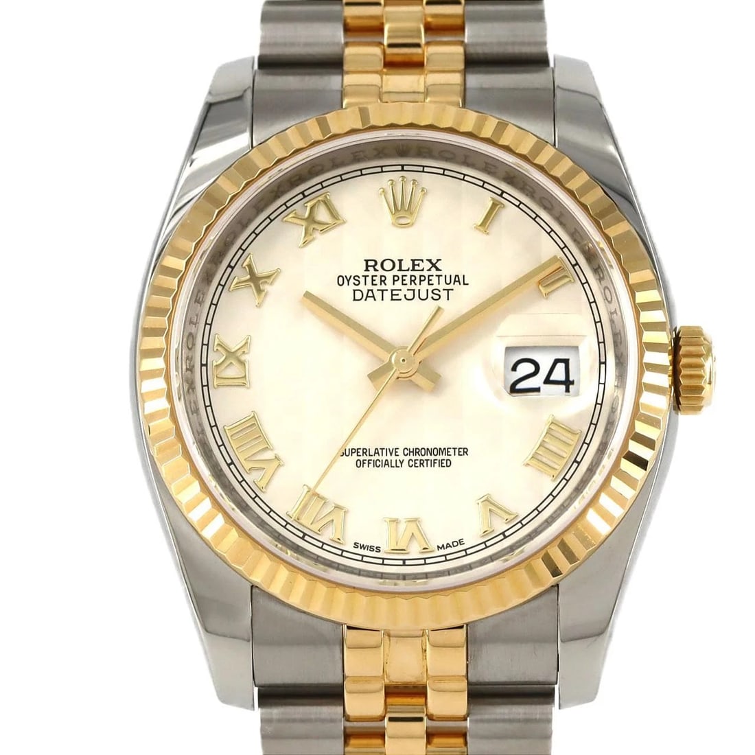 ROLEX DATEJUST SSXYG WATCH: ROLEX Datejust SSxYG Watch Brand: ROLEX Type: Wristwatch Material: Case: SST x Yellow Gold Bracelet: SST x Yellow Gold Color: Dial Colors: White pyramid Roman Size: Case diameter: 36mm Max