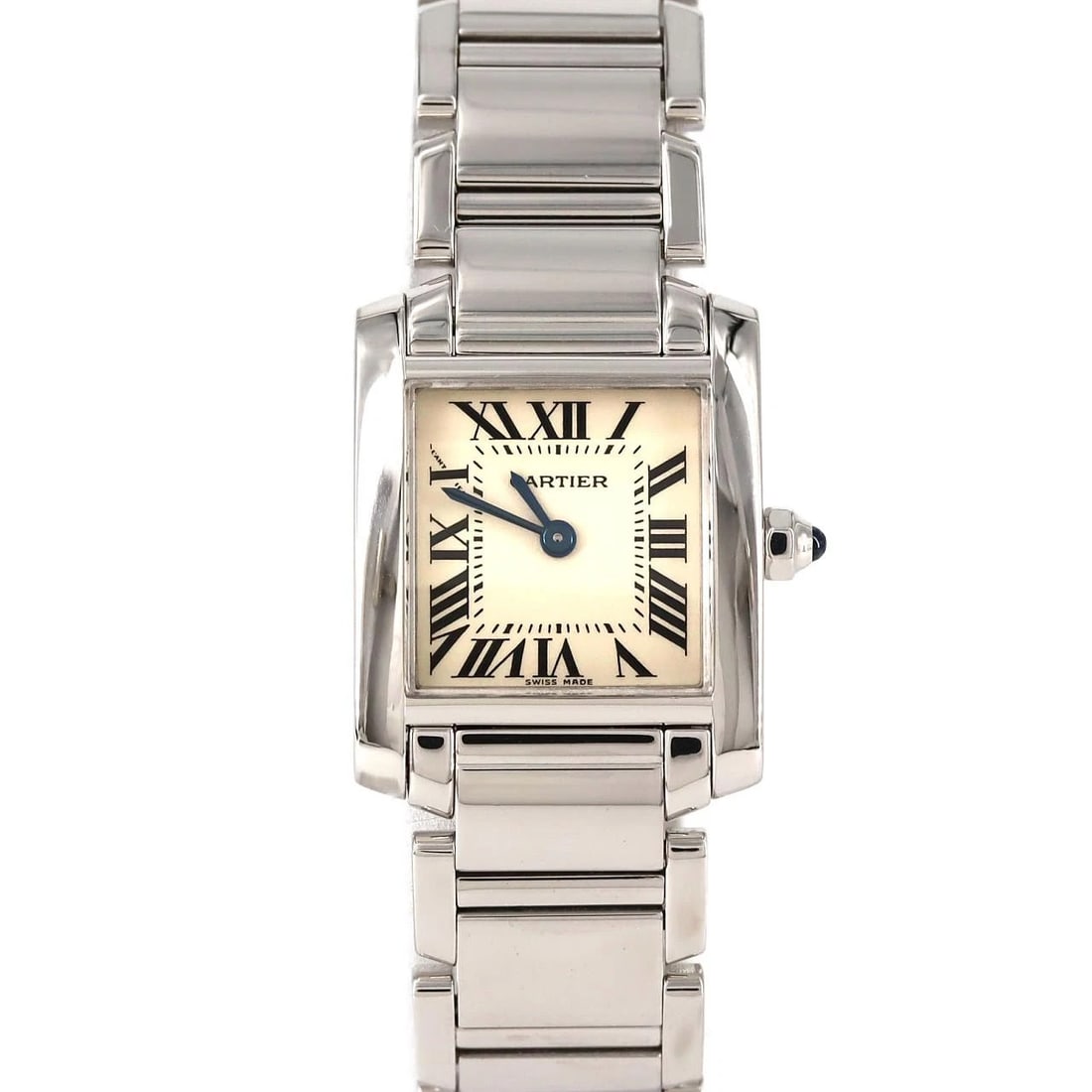 CARTIER TANK FRANCAISE WATCH: Cartier Tank Francaise Watch Brand: Cartier Type: Wristwatch Material: Case: White Gold Bracelet: White Gold Color: Dial Colors: Silver Roman Size: Case diameter: 20x25mm Max Wrist size: