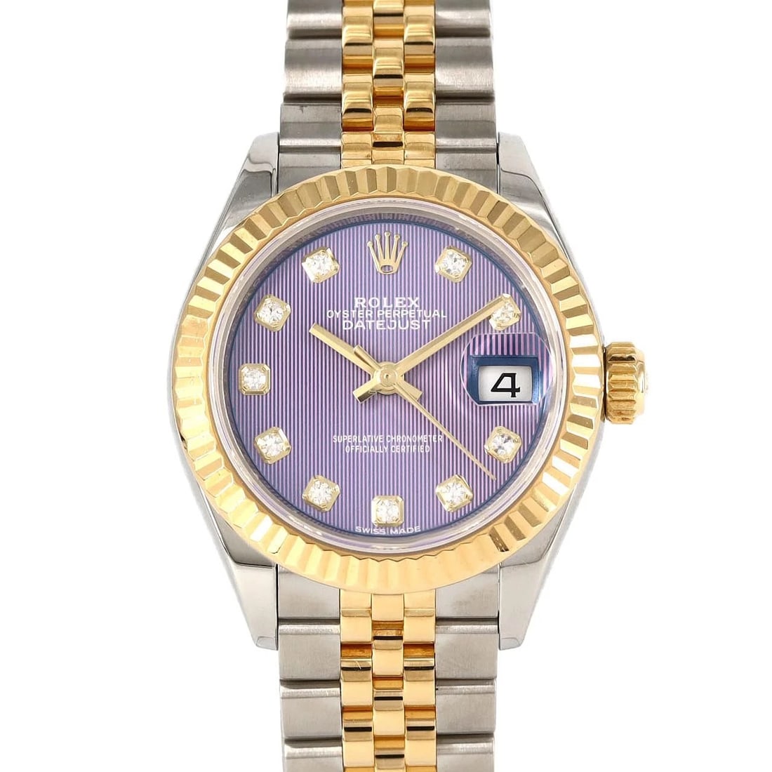 ROLEX DATEJUST SSXYG WATCH: ROLEX Datejust SSxYG Watch Brand: ROLEX Type: Wristwatch Material: Case: SST x Yellow Gold Bracelet: SST x Yellow Gold Color: Dial Colors: Lavender tapestry Diamond Size: Case diameter: 28mm