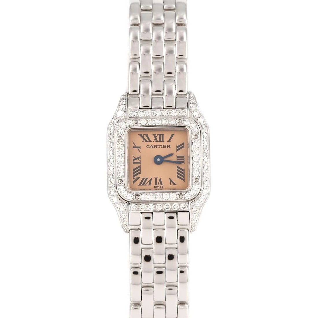 CARTIER PANTHERE WATCH: Cartier Panthere Watch Brand: Cartier Type: Wristwatch Material: Case: White Gold Bracelet: White Gold Color: Dial Colors: Pink Roman Size: Case diameter: 17x23.5mm Max Wrist size: 15cm Accessori