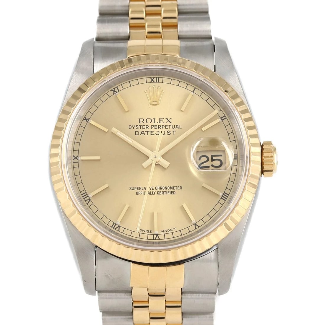 ROLEX DATEJUST SSXYG WATCH: ROLEX Datejust SSxYG Watch Brand: ROLEX Type: Wristwatch Material: Case: SST x Yellow Gold Bracelet: SST x Yellow Gold Color: Dial Colors: Gold Size: Case diameter: 36mm Max Wrist size: 17cm 