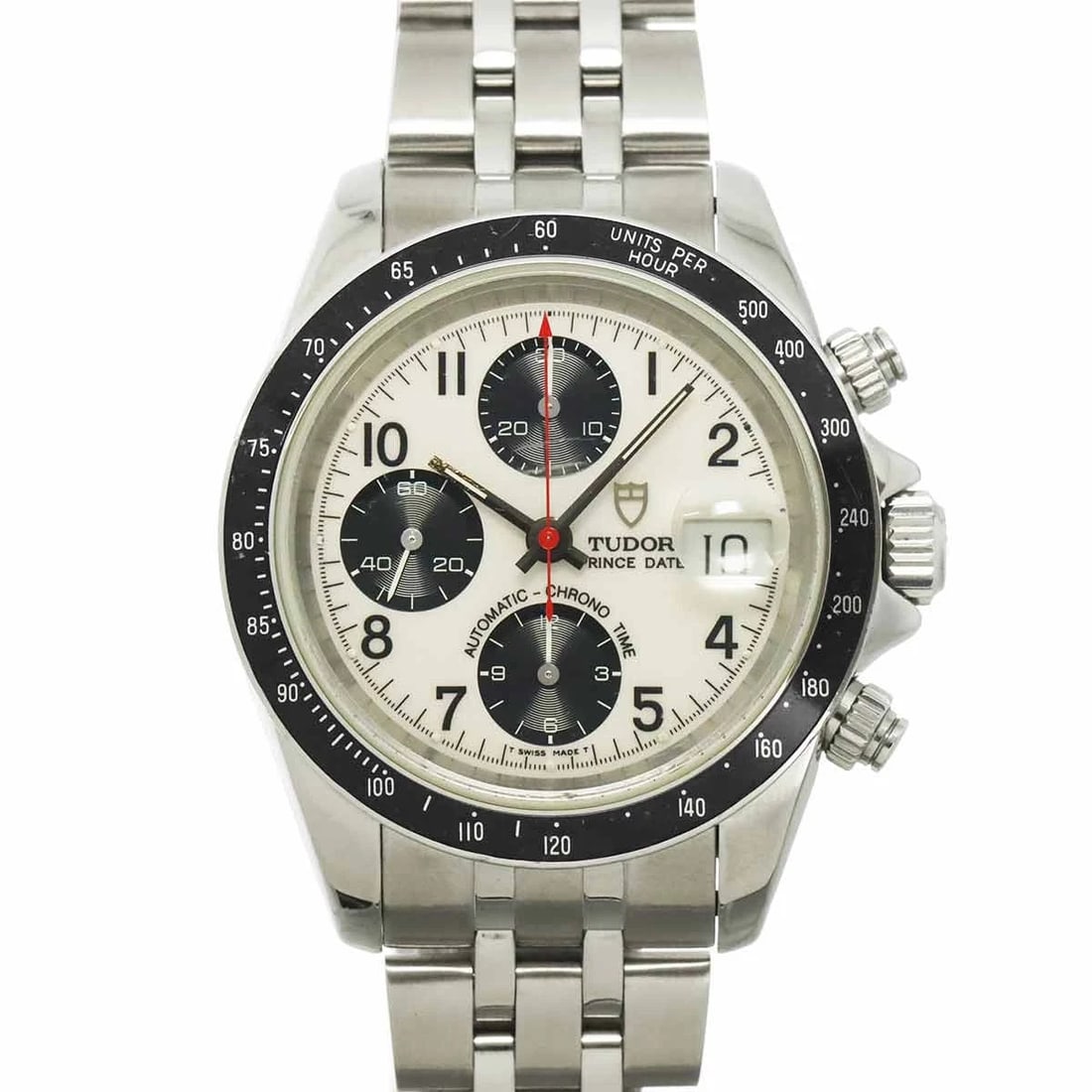 TUDOR CHRONOGRAPH WHITE DIAL WATCH: TUDOR Chronograph White Dial Watch Brand: TUDOR Type: Wristwatch Material: Stainless steel Color: White Dial Size: Case Size Length 48mm(included lag) Width 40mm(not included crown) Depth 14mm Ac