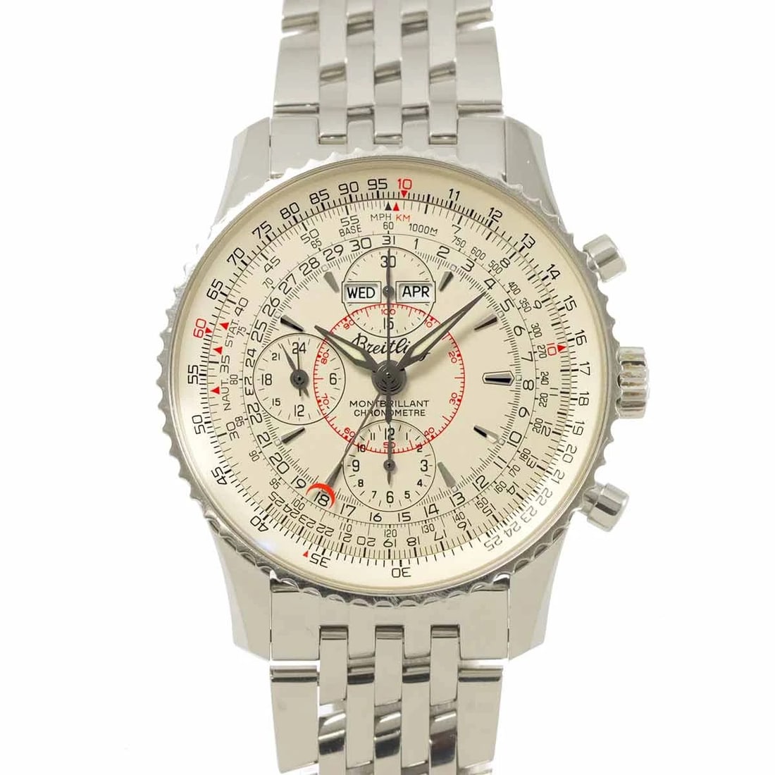 BREITLING NAVITIMER MONTBRILLAN CHRONOGRAPH WATCH: BREITLING Navitimer Montbrillan Chronograph Watch Brand: BREITLING Type: Wristwatch Material: Stainless steel Color: NONE Size: Case Size Length 51mm(included lag) Width 43mm(not included crown) D