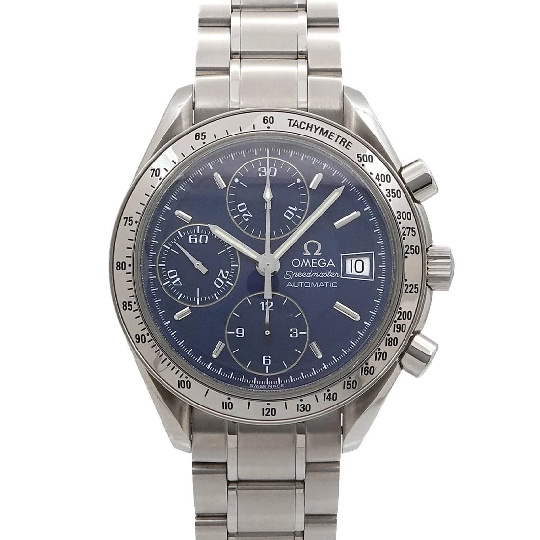 OMEGA SPEEDMASTER CHRONOGRAPH BLUE DIAL WATCH: OMEGA Speedmaster Chronograph Blue Dial Watch Brand: OMEGA Type: Wristwatch Material: Stainless steel Color: Blue Dial Size: Case Size Length 45mm(included lag) Width 39mm(not included crown)