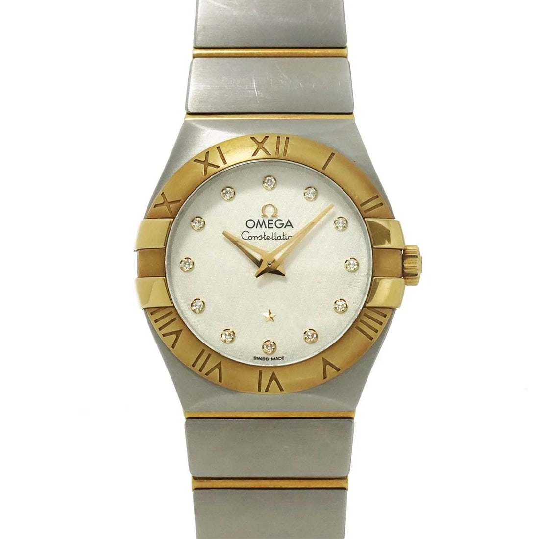OMEGA CONSTELLATION DIAMOND 750 YG SILVER DIAL WATCH: OMEGA Constellation Diamond 750 YG Silver Dial Watch Brand: OMEGA Type: Wristwatch Material: Stainless steel,750 Yellow Gold Color: YG Silver Dial Size: Case Size Length 32mm(included lag)