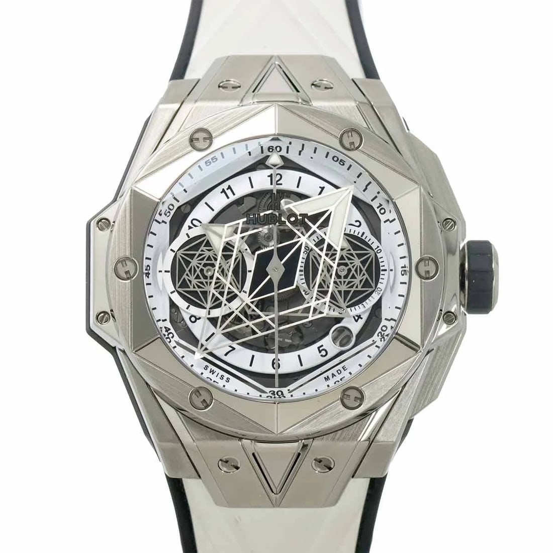 HUBLOT BIG BANG BLUE WATCH: HUBLOT Big bang Blue Watch Brand: HUBLOT Type: Wristwatch Material: Titanium,Rubber Color: Blue Size: Case Size Length 59mm(included lag) Width 45mm(not included crown) Depth 17mm 