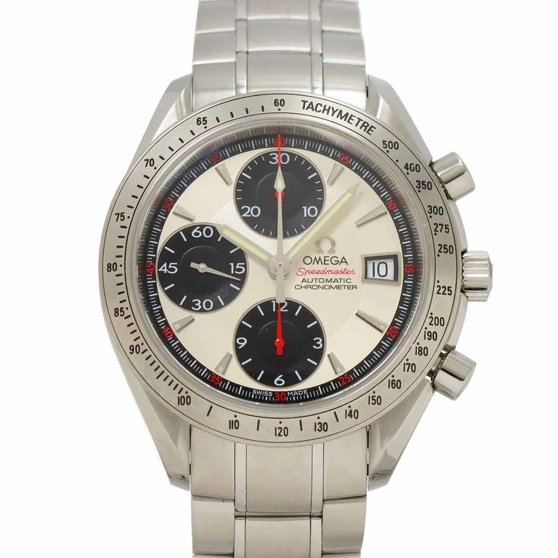 OMEGA SPEEDMASTER SILVER DIAL WATCH: OMEGA Speedmaster Silver Dial Watch Brand: OMEGA Type: Wristwatch Material: Stainless steel Color: Silver Dial Size: Case Size Length 45mm(included lag) Width 40mm(not included crown) Depth