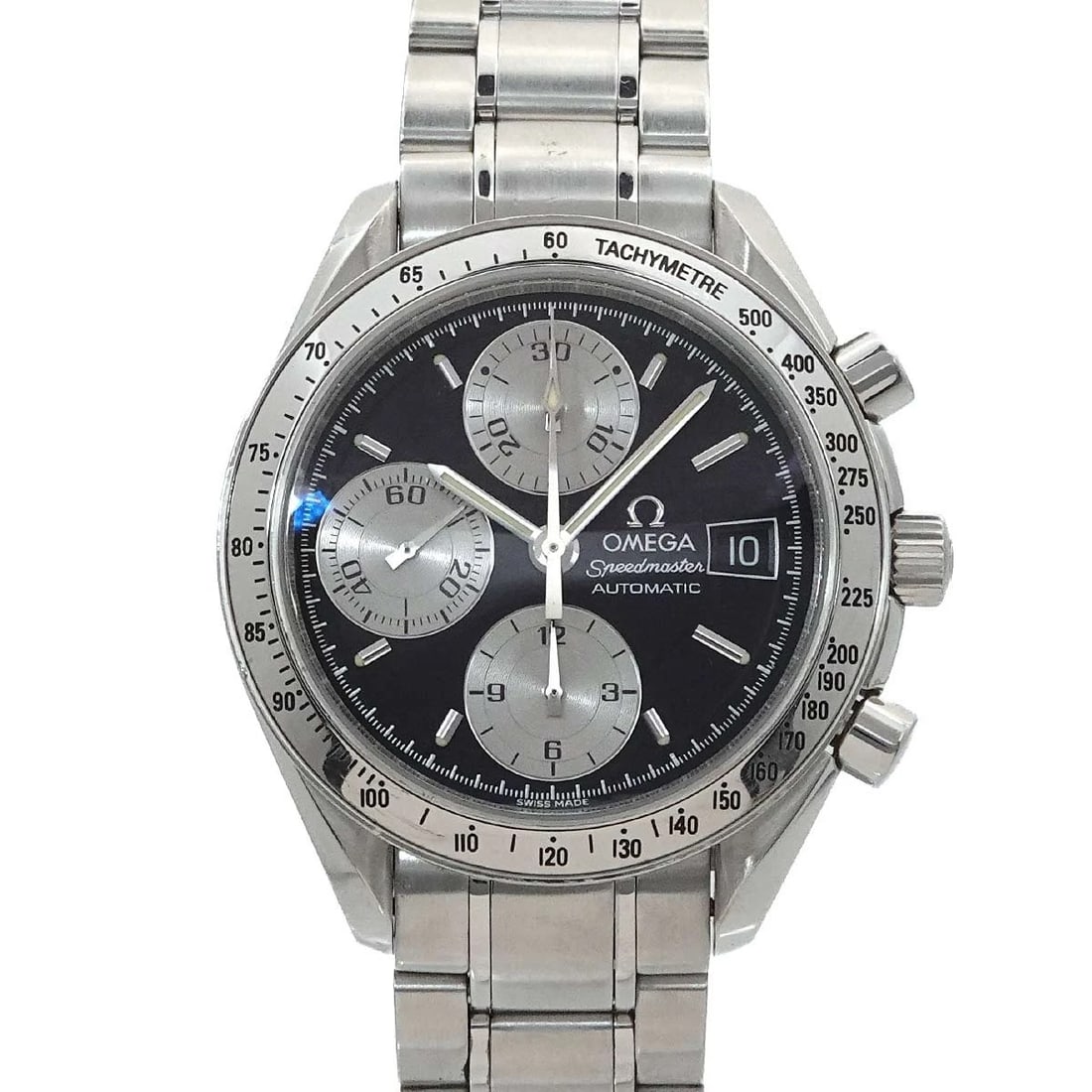 OMEGA SPEEDMASTER CHRONOGRAPH BLACK DIAL WATCH: OMEGA Speedmaster Chronograph Black Dial Watch Brand: OMEGA Type: Wristwatch Material: Stainless steel Color: Black Dial Size: Case Size Length 45mm(included lag) Width 39mm(not included