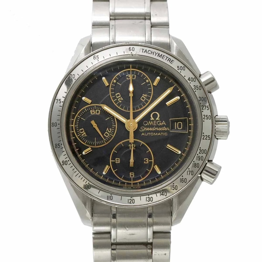 OMEGA SPEEDMASTER BLACK DIAL WATCH: OMEGA Speedmaster Black Dial Watch Brand: OMEGA Type: Wristwatch Material: Stainless steel Color: Black Dial Size: Case Size Length 44mm(included lag) Width 39mm(not included crown) Depth 14mm