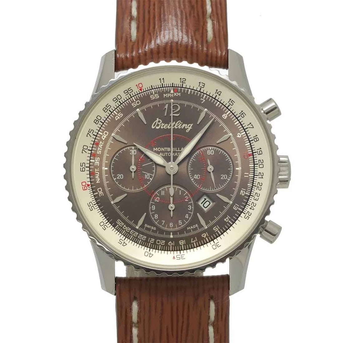 BREITLING NAVITIMERCHRONOGRAPH BROWN WATCH: BREITLING NavitimerChronograph Brown Watch Brand: BREITLING Type: Wristwatch Material: Stainless steel,Leather Color: Brown Dial Size: Case Size Length 44mm(included lag) Width 38mm(not