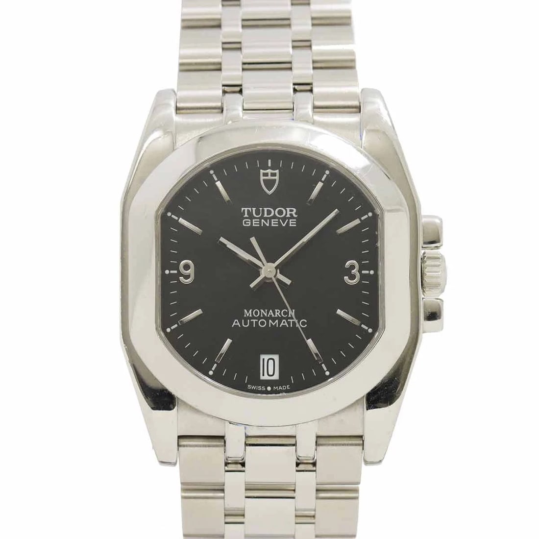 TUDOR MONARCH BLACK DIAL WATCH: TUDOR Monarch Black Dial Watch Brand: TUDOR Type: Wristwatch Material: Stainless steel Color: Black Dial Size: Case Size Length 41mm(included lag) Width 33mm(not included crown) Depth 8.5mm 