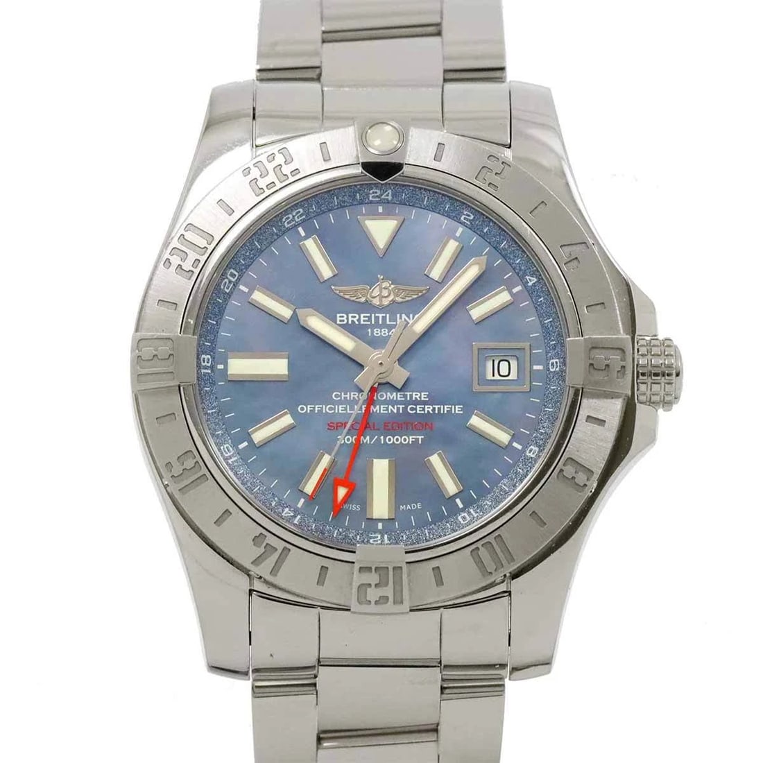 BREITLING AVENGER BLUE SHELL DIAL WATCH: BREITLING Avenger Blue Shell Dial Watch Brand: BREITLING Type: Wristwatch Material: Stainless steel Color: Blue Shell Dial Size: Case Size Length 52mm(included lag) Width 44mm(not included crown)