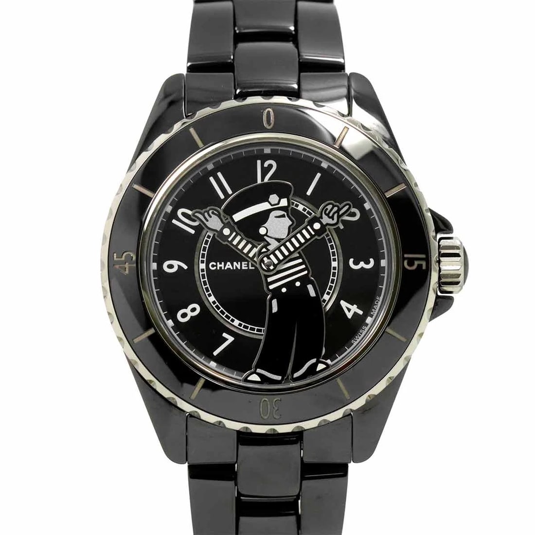 CHANEL J12 MADEMOISELLE BLACK DIAL WATCH: CHANEL J12 Mademoiselle Black Dial Watch Brand: CHANEL Type: Wristwatch Material: Stainless steel,Ceramic Color: Black Dial Size: Case Size Length 45mm(included lag) Width 39mm(not included