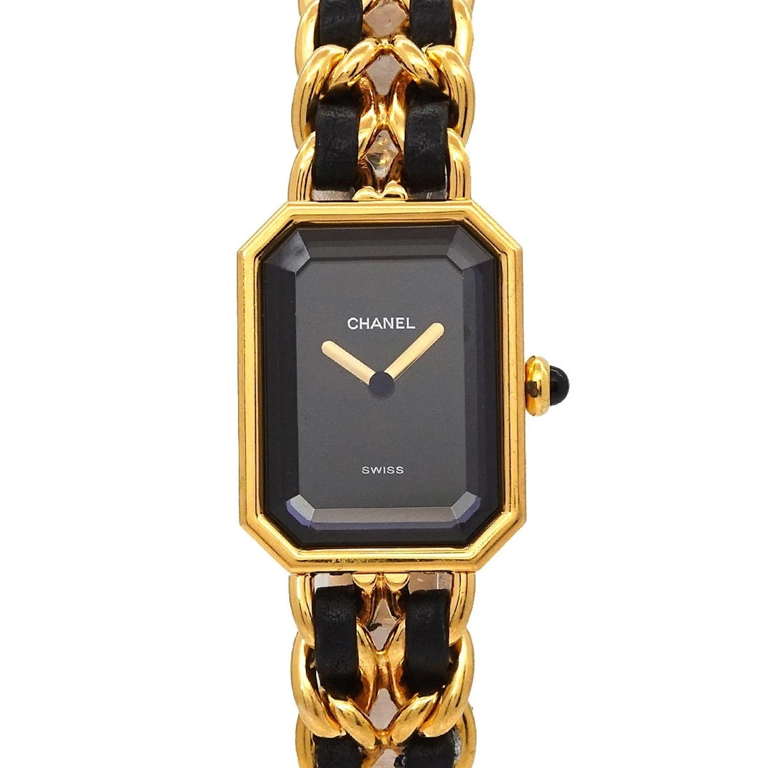 CHANEL PREMIERE BLACK DIAL WATCH: CHANEL Premiere Black Dial Watch Brand: CHANEL Type: Wristwatch Material: Stainless steel/YGP,Leather Color: Black Dial Size: Case Size Length 26mm(included lag) Width 20mm(not included crown)