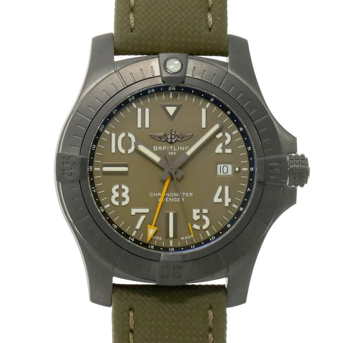 BREITLING AVENGER KHAKI DIAL WATCH: BREITLING Avenger Khaki Dial Watch Brand: BREITLING Type: Wristwatch Material: titanium/DLC,Nylon Color: Khaki Dial Size: Case Size Length 53mm(included lag) Width 44mm(not included crown) Depth 1