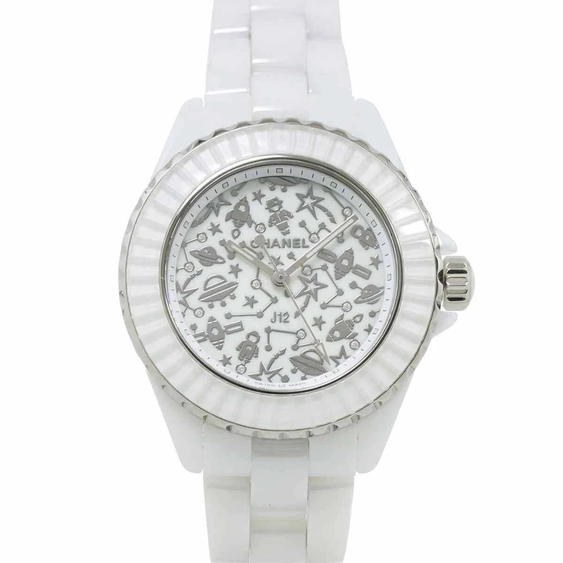 CHANEL J12 CERAMIC DIAMOND WHITE DIAL WATCH (1 of 4)