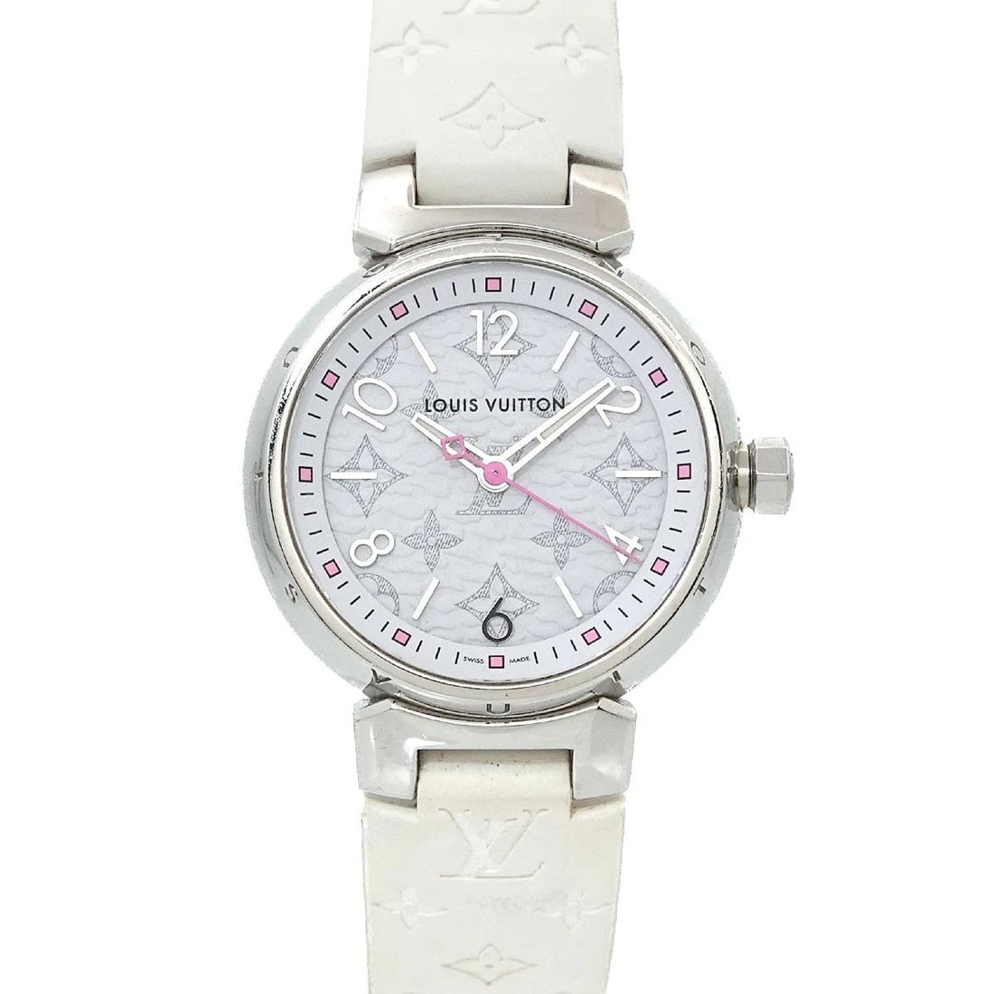 LOUIS VUITTON TAMBOUR WATCH: LOUIS VUITTON Tambour Watch Brand: LOUIS VUITTON Type: Wristwatch Material: Stainless steel,Rubber Color: NONE Size: Case Size Length 35mm(included lag) Width 28mm(not included crown) Depth