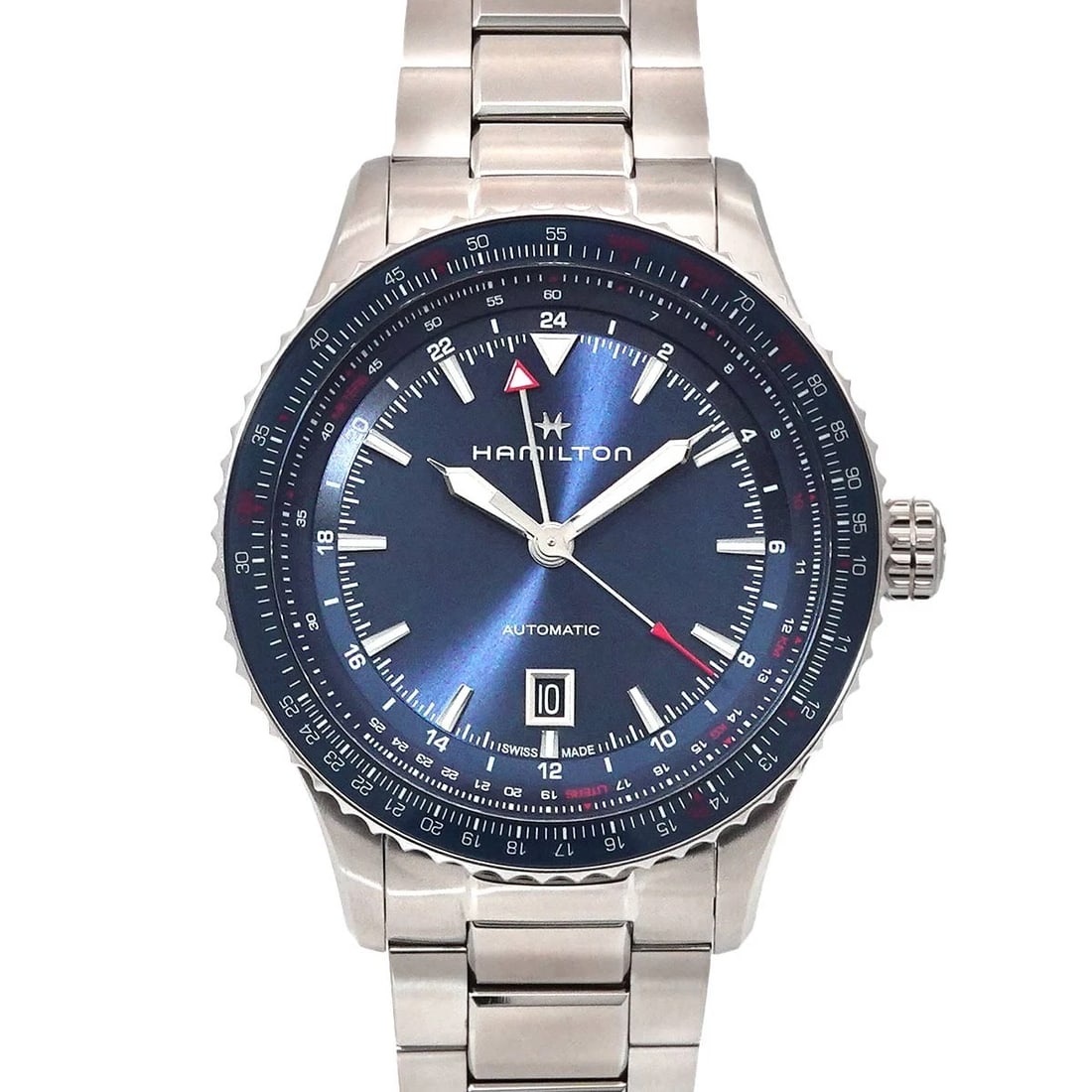 HAMILTON KHAKI AVIATION BLUE DIAL WATCH: HAMILTON Khaki Aviation Blue Dial Watch Brand: HAMILTON Type: Wristwatch Material: Stainless steel Color: Blue Dial Size: Case Size Length 54mm(included lag) Width 45mm(not included crown) Depth 2