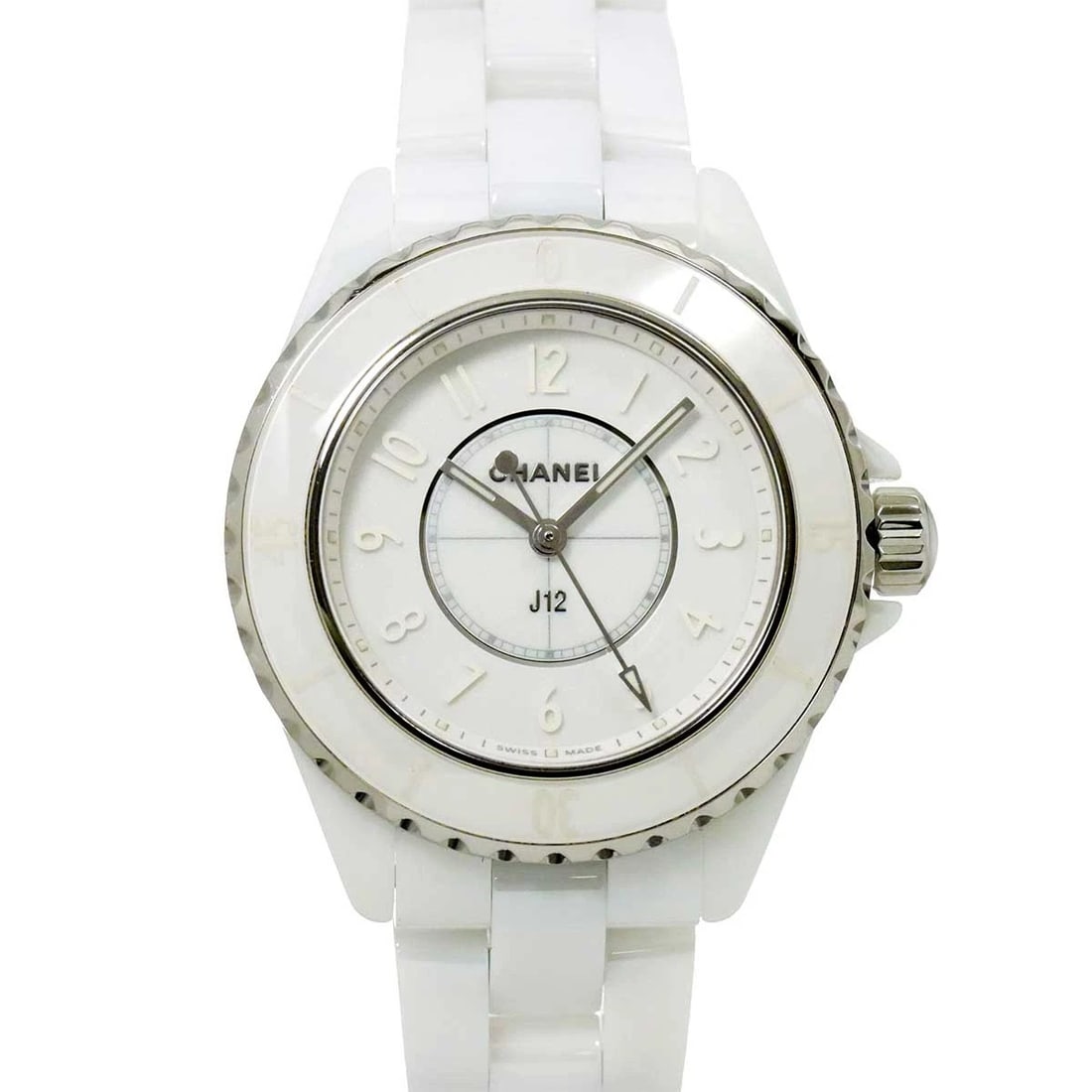 CHANEL J12 PHANTOM WHITE DIAL WATCH: CHANEL J12 Phantom White Dial Watch Brand: CHANEL Type: Wristwatch Material: Ceramic,Stainless steel Color: White Dial Ladies Size: Case Size Length 40mm(included lag) Width 34mm(not included