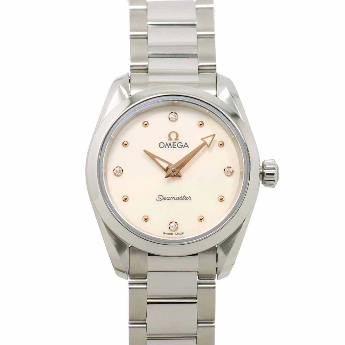 OMEGA SEAMASTER AQUA TERRA DIAMOND WHITE WATCH: OMEGA Seamaster Aqua Terra Diamond White Watch Brand: OMEGA Type: Wristwatch Material: Stainless steel Color: White Size: Case Size Length 33mm(included lag) Width 28mm(not included crown)