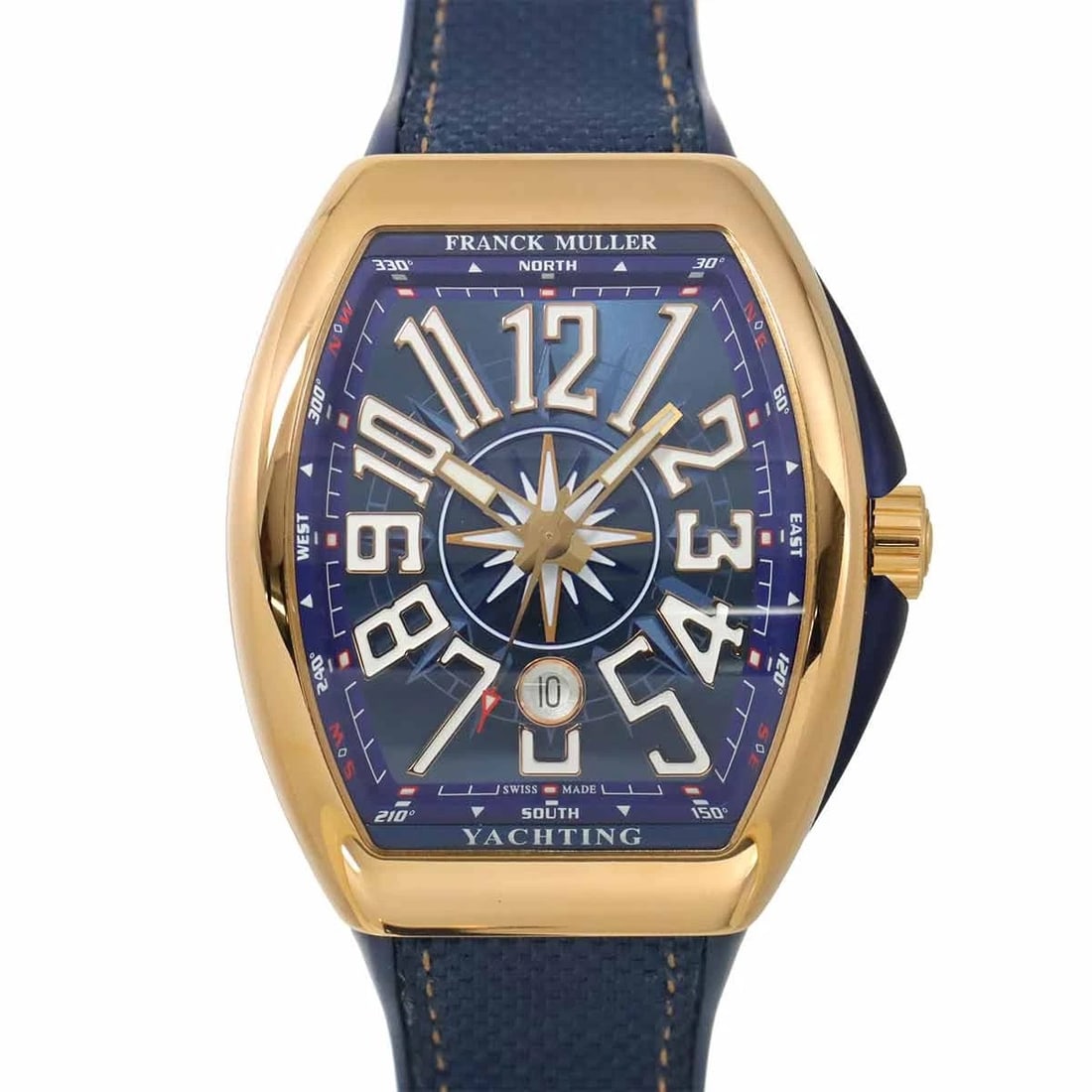 FRANCK MULLER BLUE DIAL WATCH: FRANCK MULLER blue Dial Watch Brand: FRANCK MULLER Type: Wristwatch Material: 750 Pink Gold,Nylon,Rubber Color: Blue Dial Size: Case Size Length 54mm Width 44mm(not included crown) Depth 13mm Acc