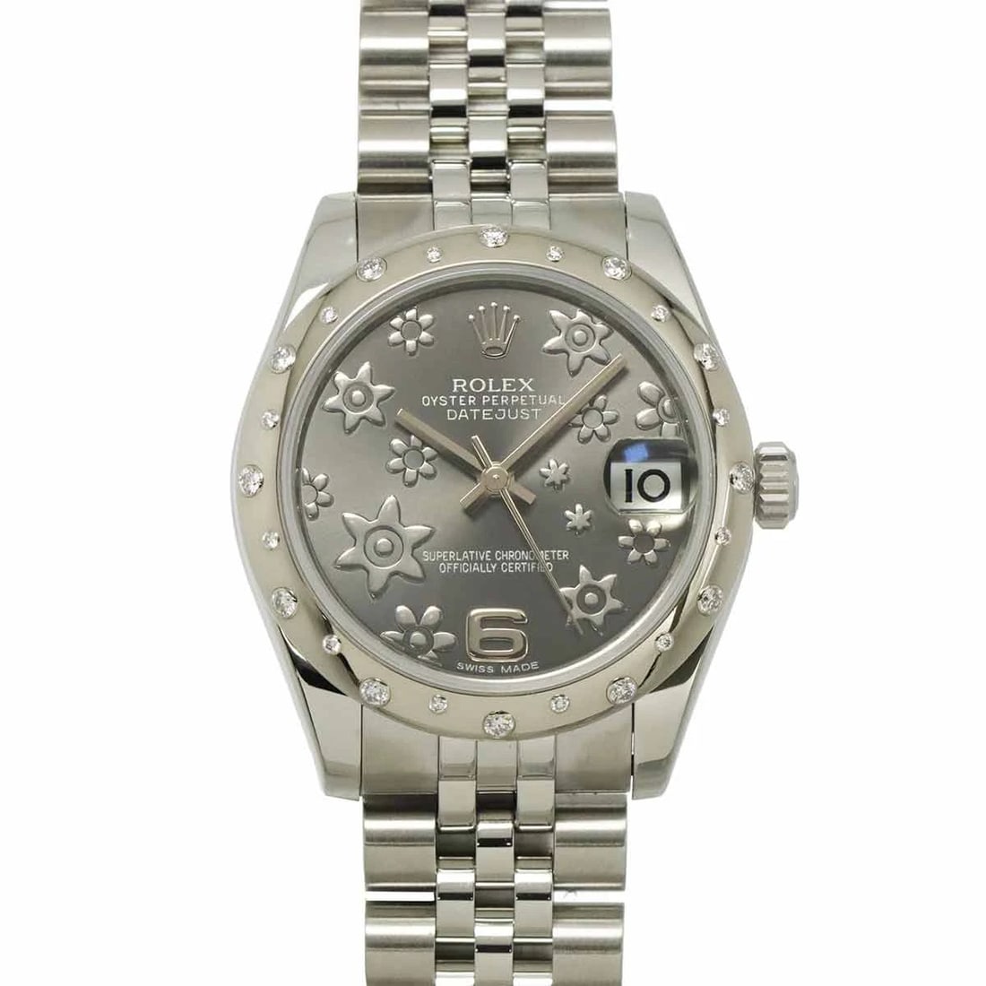 ROLEX DATEJUST DIAMOND GRAY DIAL WATCH: ROLEX Datejust Diamond Gray Dial Watch Brand: ROLEX Type: Wristwatch Material: Stainless steel,750 White Gold Color: Gray Dial Size: Case Size Length 37mm(included lag) Width 31mm(not included cro
