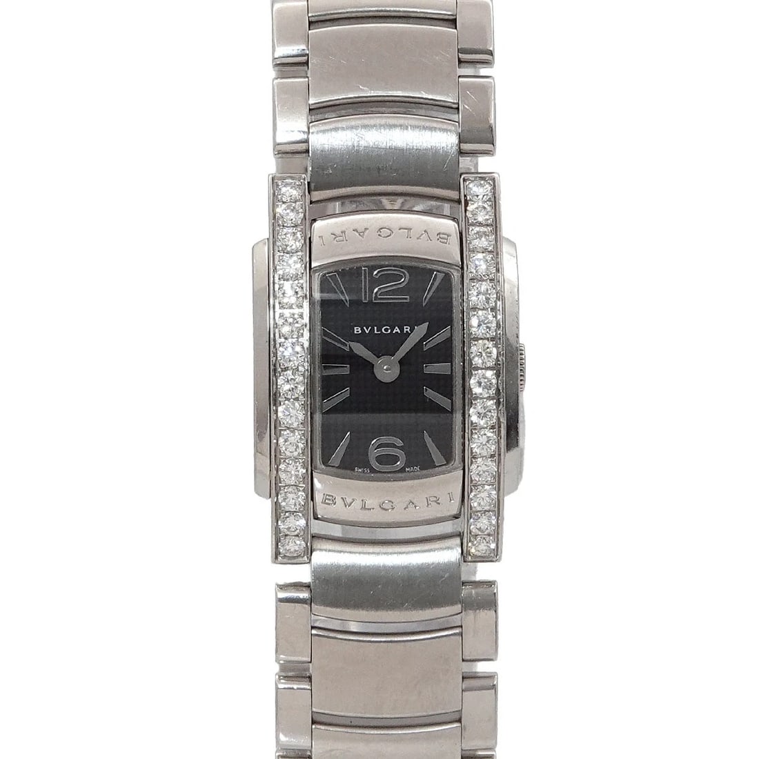 BVLGARI ASSIOMA BLACK DIAL WATCH: BVLGARI Assioma Black Dial Watch Brand: BVLGARI Type: Wristwatch Material: Stainless steel Color: Black Dial Size: Case Size Length 27mm(included lag) Width 18mm(not included crown) Depth 7mm 