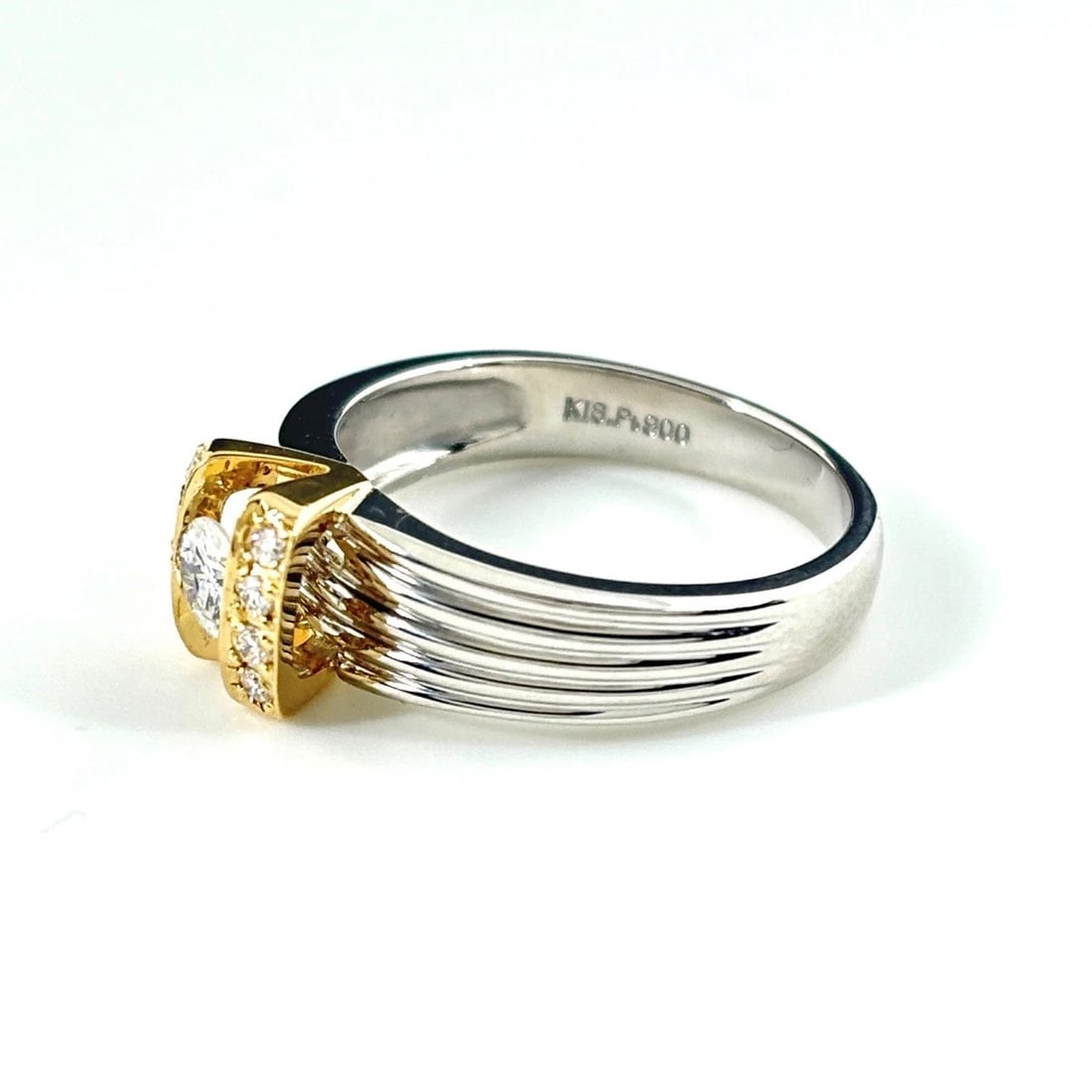 MELEE DIAMOND DESIGN PLATINUM YG YELLOWGOLD RING: Melee diamond design Platinum YG YellowGold Ring Brand: Unbranded Type: Ring Material: Pt900, Color: Yellow Gold Size: US 6 to 6.5 Accessories: None Accessories Notice: When purchasing