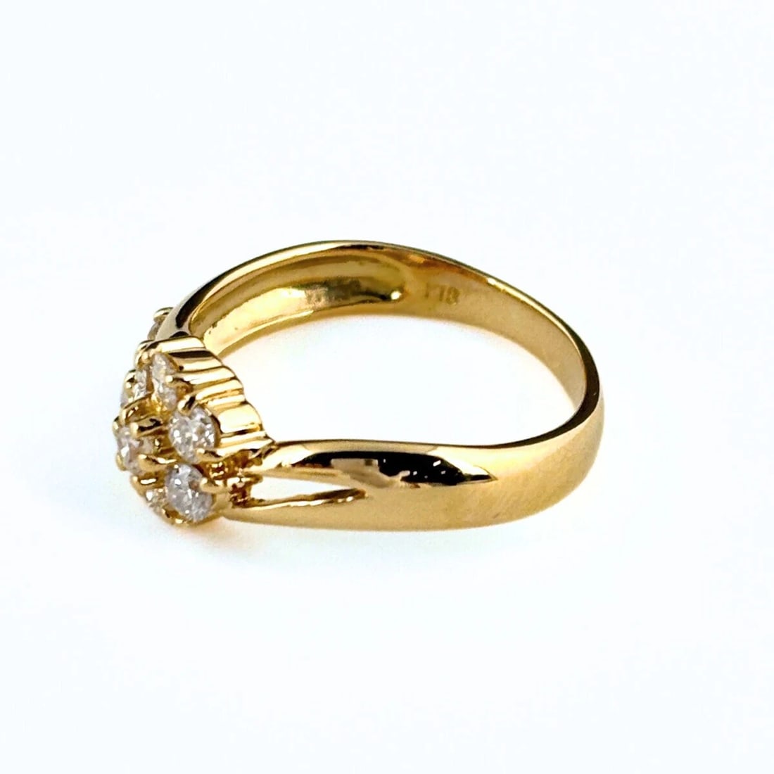 FLOWER MOTIF DESIGN YG YELLOWGOLD MELEE DIAMOND FLOWER RING: flower motif design YG YellowGold Melee Diamond Flower Ring Brand: Unbranded Type: Ring Material: 18K, Color: Yellow Gold Size: US 5 Accessories: None Accessories Notice: When purchasing