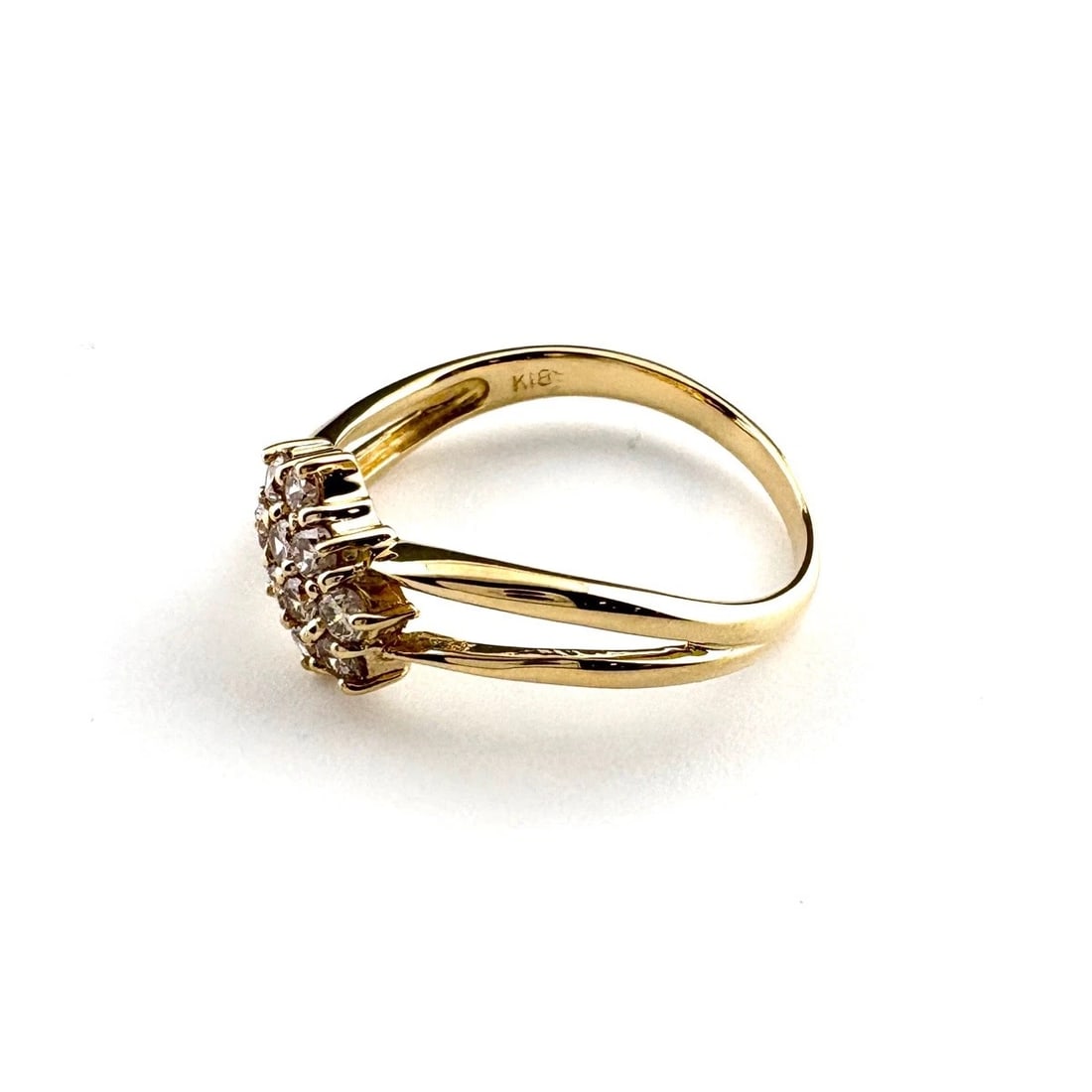 MELEE DIAMOND DESIGN YG YELLOWGOLD RING: Melee diamond design YG YellowGold Ring Brand: Unbranded Type: Ring Material: 18K, Color: Yellow Gold Size: US 6 Accessories: None Accessories Notice: When purchasing pre-owned goods, plea