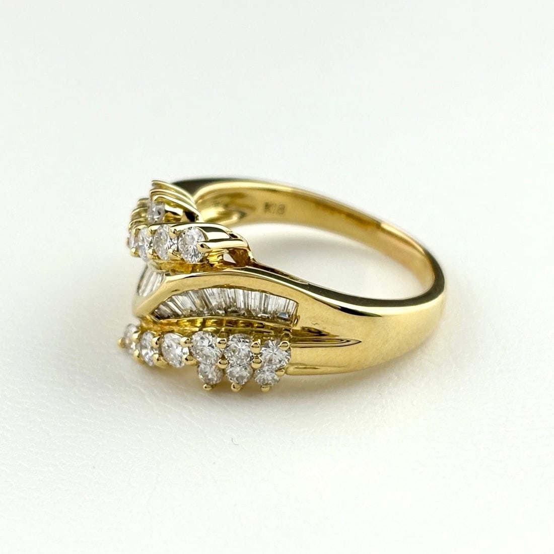 MELEE DIAMOND DESIGN YG YELLOWGOLD RING: Melee diamond design YG YellowGold Ring Brand: Unbranded Type: Ring Material: 18K, Color: Yellow Gold Size: US 8 Accessories: None Accessories Notice: When purchasing pre-owned goods, plea