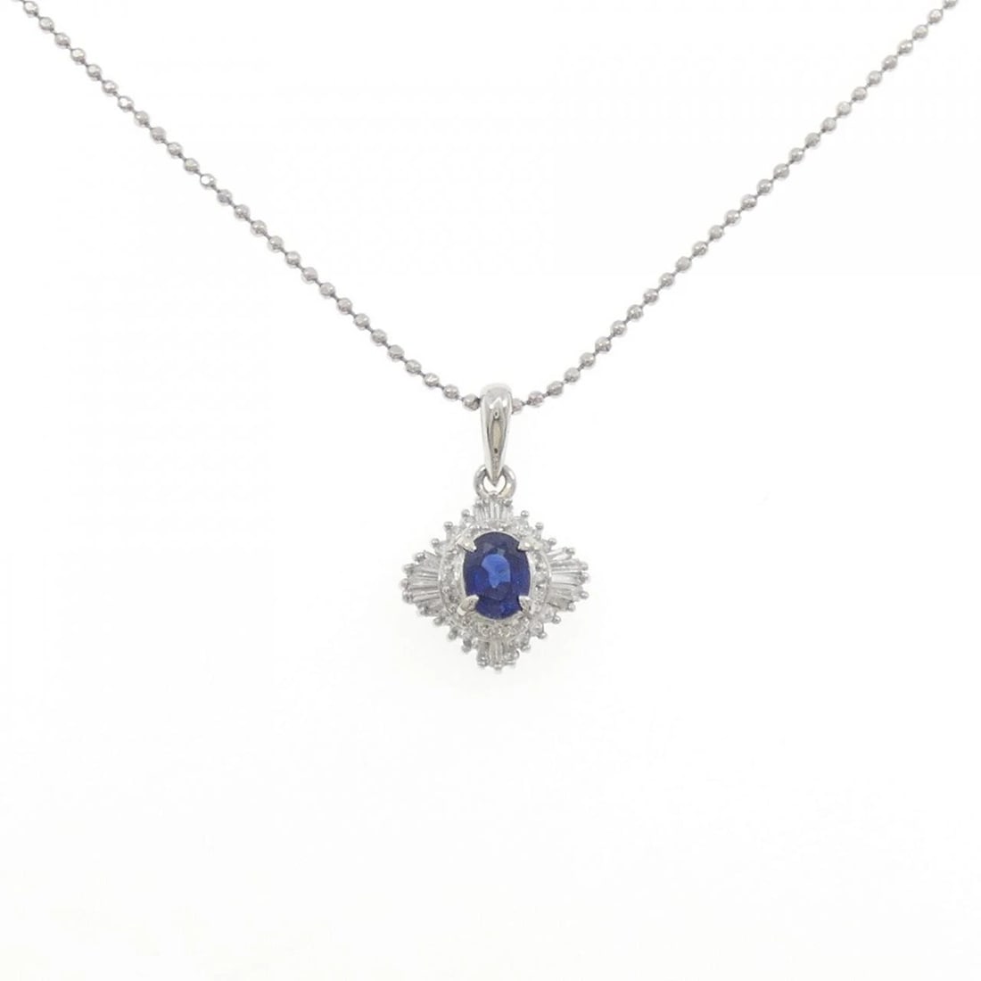 PT900/PT850 SAPPHIRE NECKLACE: PT900/PT850 Sapphire Necklace Brand: Unbranded Type: Sapphire Necklace Material: PT900/PT850, Main Stone/Creation SapphireSecondary Stone Natural Color: Silver Size: 40cmActual Size Pendant