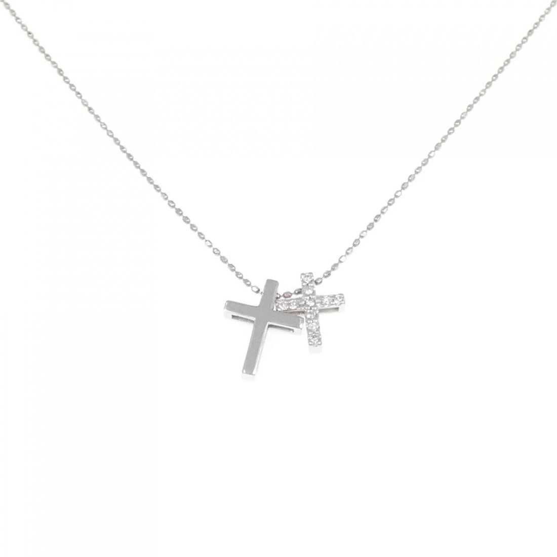 K18WG CROSS DIAMOND NECKLACE: K18WG Cross Diamond Necklace Brand: Unbranded Type: Necklace Material: K18 White Gold, Main Stone/Creation Natural Color: white gold Size: 40cm ActualSizePendant top H x W: 12.2mmx13.0mm Chain