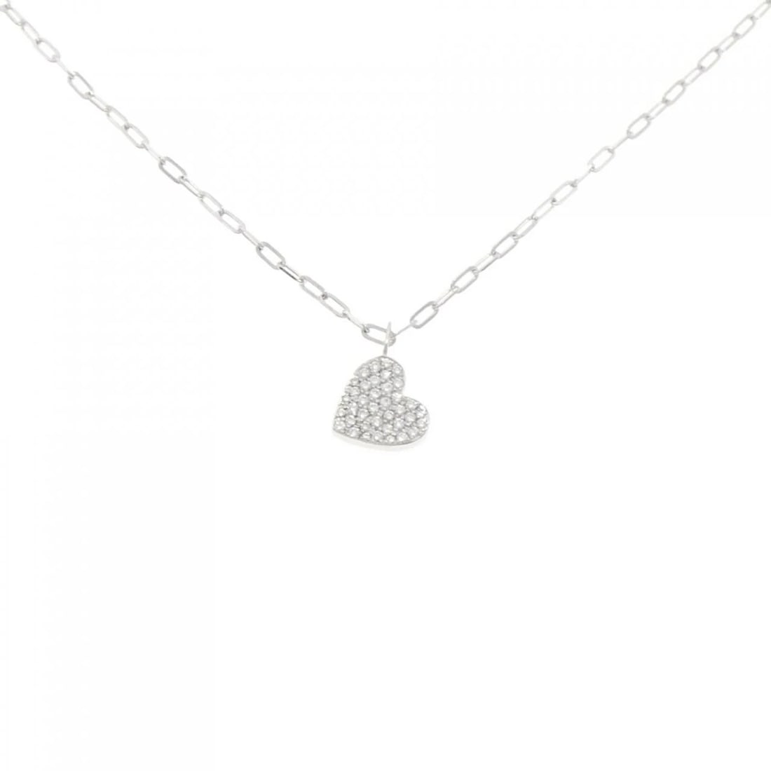 K18WG PAVE HEART DIAMOND NECKLACE: K18WG Pave Heart Diamond Necklace Brand: Unbranded Type: Necklace Material: K18 White Gold, Main Stone/Creation Natural Color: White Gold Size: 40cmActualSize Pendant top H x W: 16.8mmx12.3mm