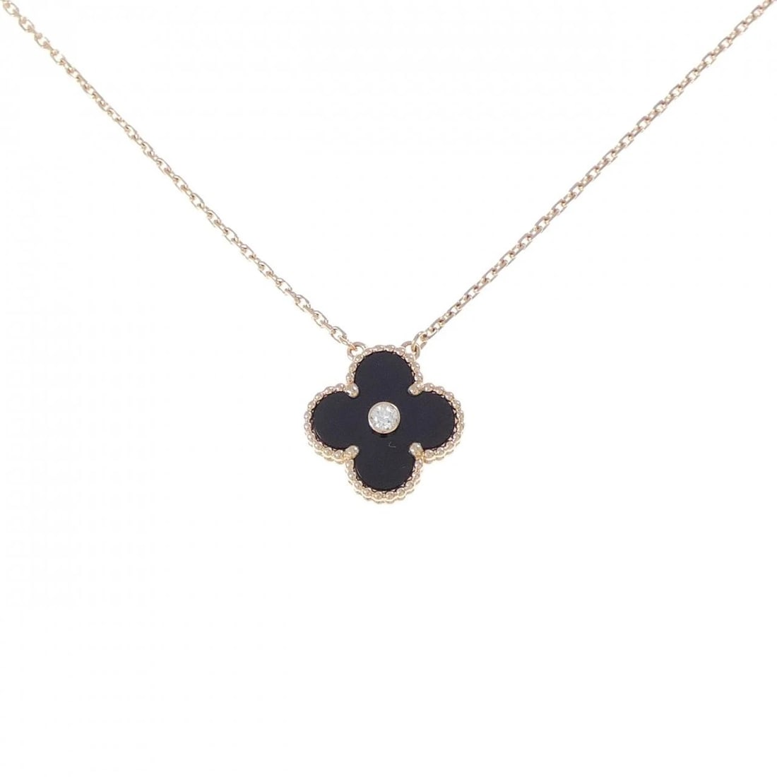 VAN CLEEF & ARPELS ALHAMBRA NECKLACE: Van Cleef & Arpels Alhambra Necklace Brand: Van Cleef & Arpels Type: Necklace Material: 750 Pink Gold, Main Stone/Creation Onyx Color: Pink Gold Size: 38 42cm,ActualSize HxW: