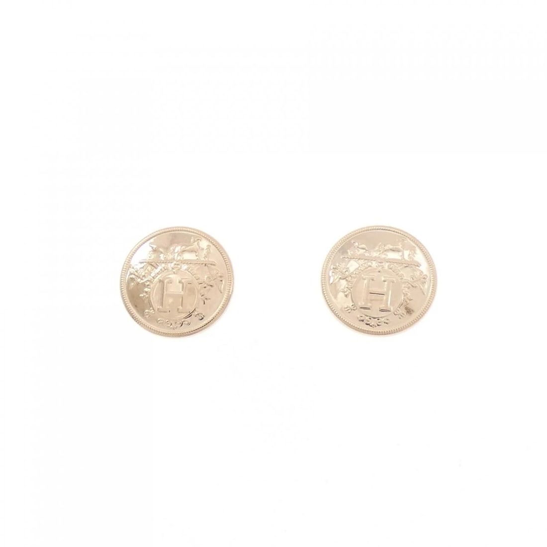 HERMES EX LIBRIS TPM EARRINGS: HERMES Ex Libris TPM Earrings Brand: HERMES Type: Earrings Material: 750 Pink Gold, Color: Pink Gold Size: ActualSize Diameter: 8.4mm Accessories: None Accessories Notice: When purchasing