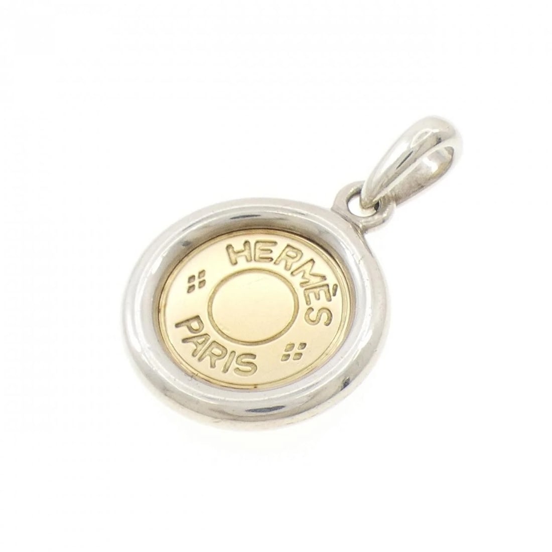 HERMES SELLIER PENDANT: HERMES Sellier Pendant Brand: HERMES Type: Pendant Brooch Material: 925 Silver 750 Yellow Gold, Color: none Size: ActualSize HxW: 31.7mmx19.8mm Accessories: None Accessories Notice: When