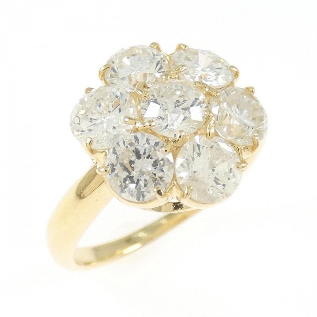 K18YG FLOWER DIAMOND RING: K18YG Flower Diamond Ring Brand: Unbranded Type: Ring Material: K18 Yellow Gold, Main Stone/Creation Natural Color: yellow gold Size: 6.5US Accessories: None Accessories Notice: When