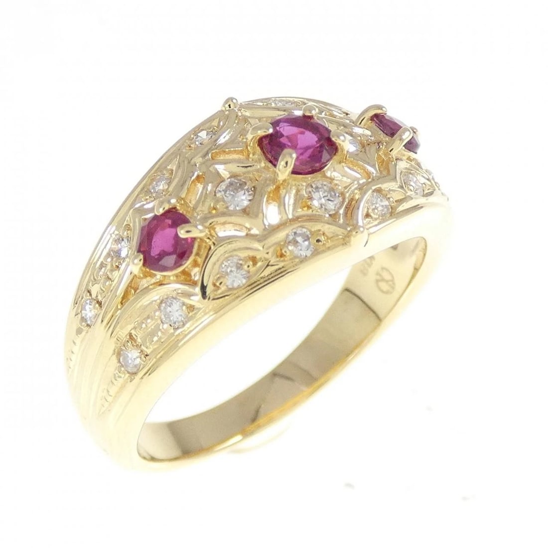 K18YG RUBY RING: K18YG Ruby Ring Brand: Unbranded Type: Ring Material: K18 Yellow Gold, Main Stone/Creation ruby Color: yellow gold Size: 6.5US Accessories: None Accessories Notice: When purchasing pre-own